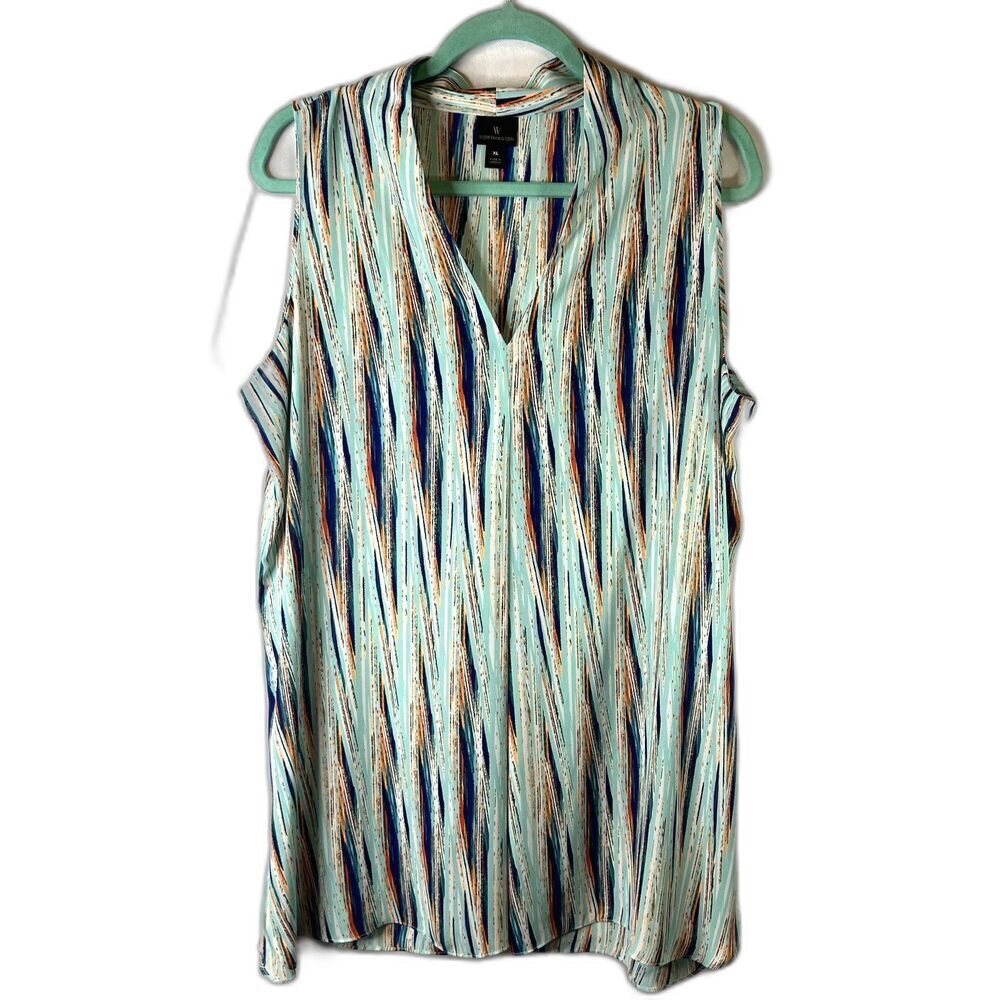 Worthington Colorful Abstract Print Sleeveless Vneck‎ Tank Blouse Size XL
